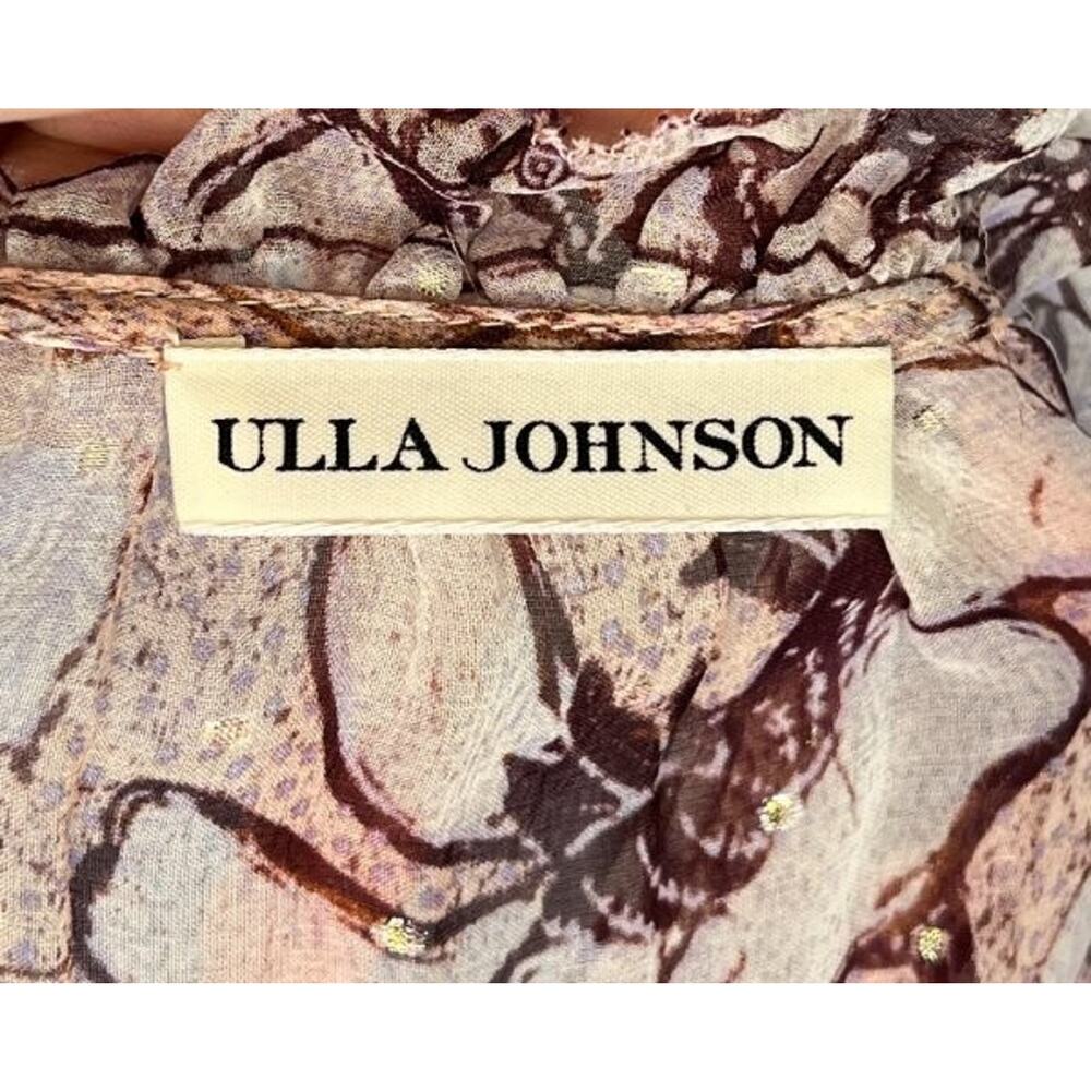 ULLA JOHNSON Sz 10 Celestia Blush Pink Print Silk Short Sleeve Midi Dress - Picture 3 of 12